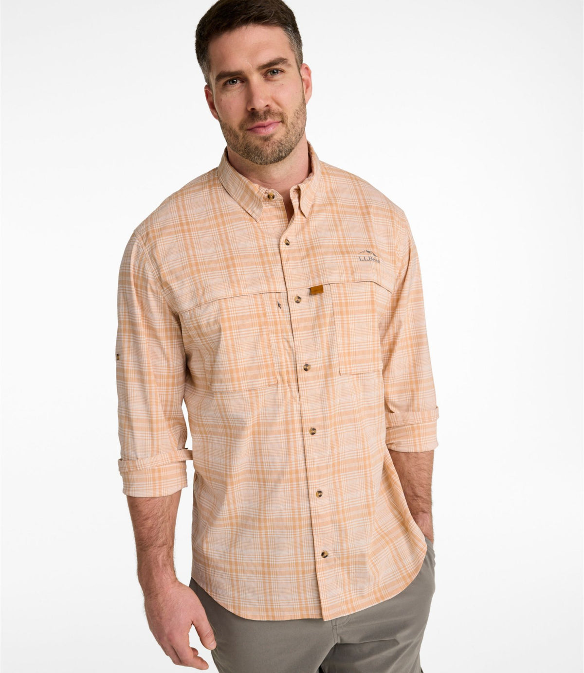 Men's Tropicwear Shirt, Plaid Long-Sleeve