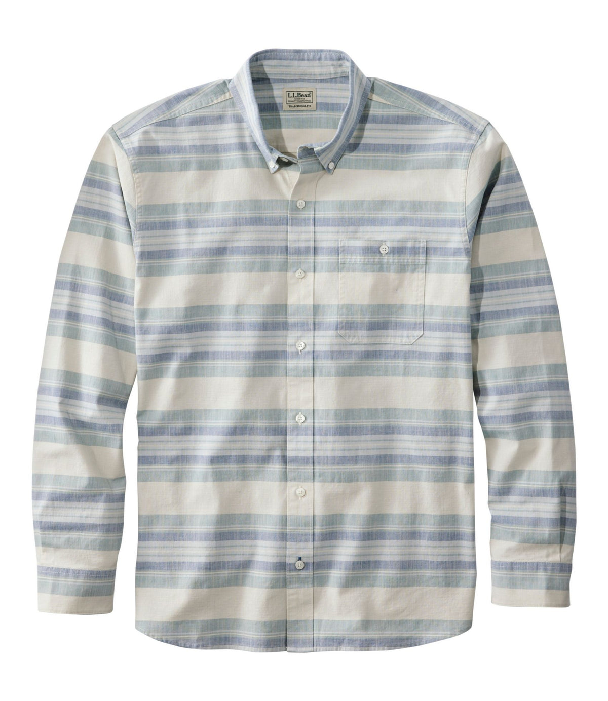 Men's Comfort Stretch Chambray Shirt, Traditional Untucked Fit, Long-Sleeve, Stripe