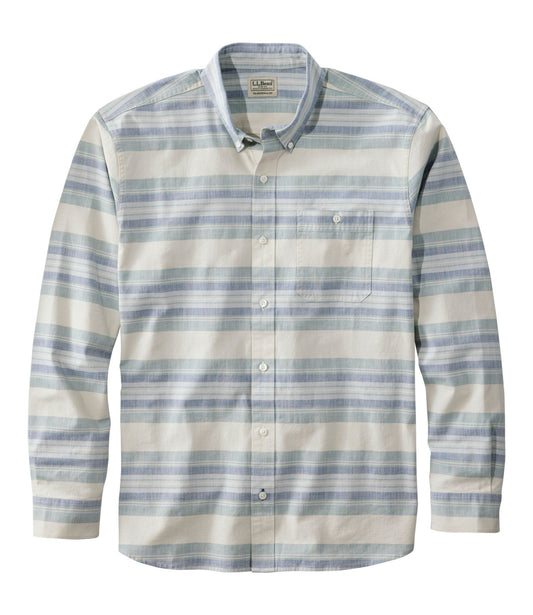 Men's Comfort Stretch Chambray Shirt, Traditional Untucked Fit, Long-Sleeve, Stripe