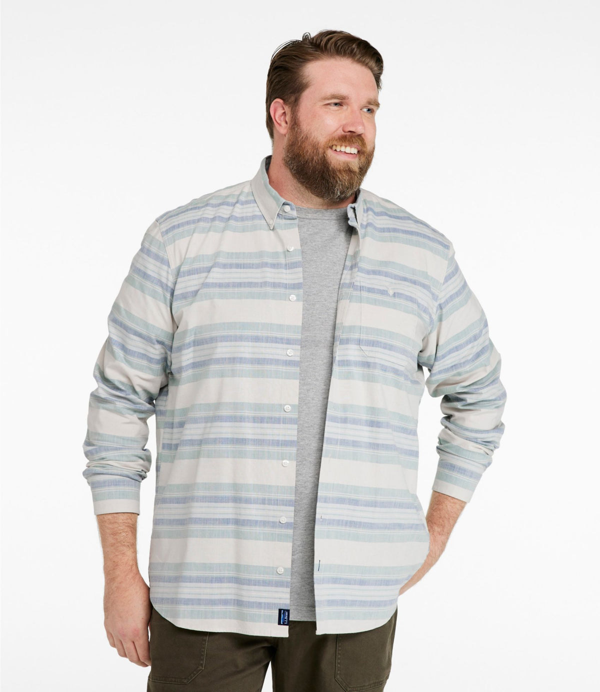 Men's Comfort Stretch Chambray Shirt, Traditional Untucked Fit, Long-Sleeve, Stripe