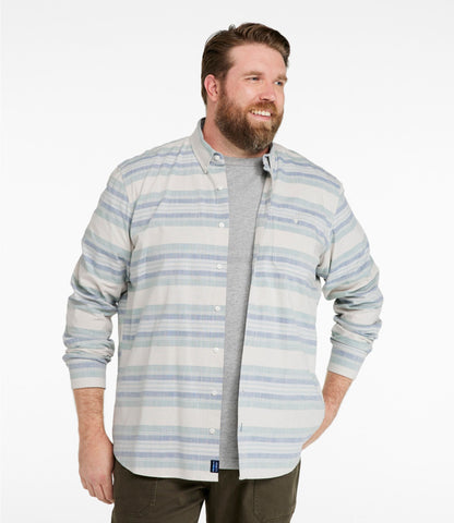 Men's Comfort Stretch Chambray Shirt, Traditional Untucked Fit, Long-Sleeve, Stripe