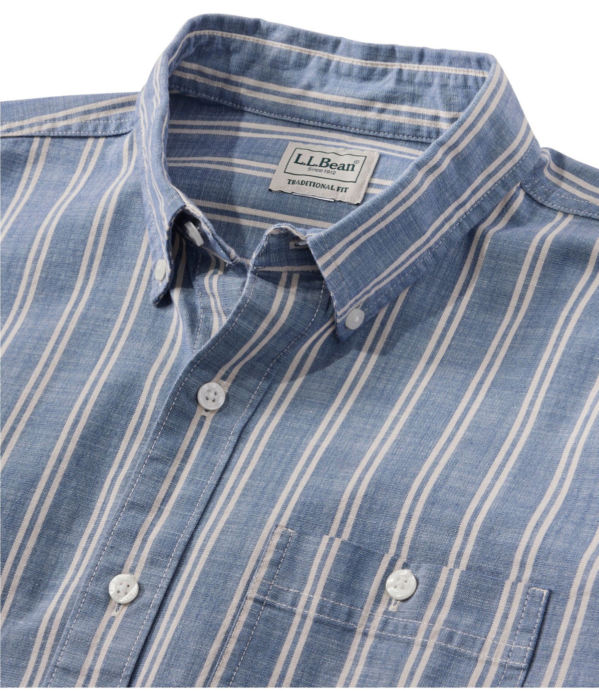 Men's Comfort Stretch Chambray Shirt, Traditional Untucked Fit, Long-Sleeve, Stripe