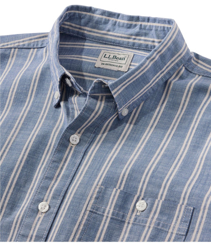 Men's Comfort Stretch Chambray Shirt, Traditional Untucked Fit, Long-Sleeve, Stripe