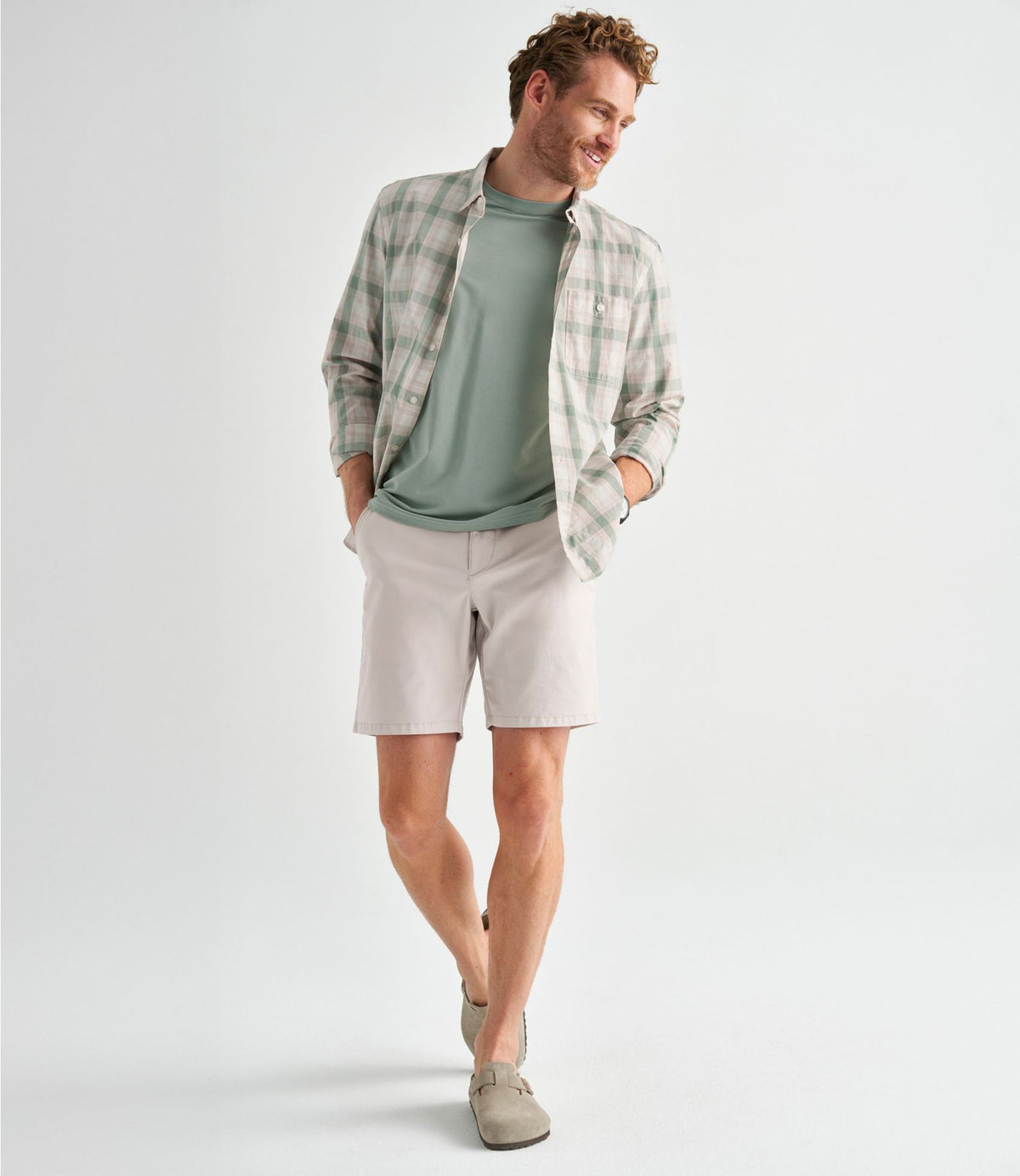 Men's Comfort Stretch Performance® Chambray Shirt, Long-Sleeve, Slightly Fitted Untucked Fit, Plaid