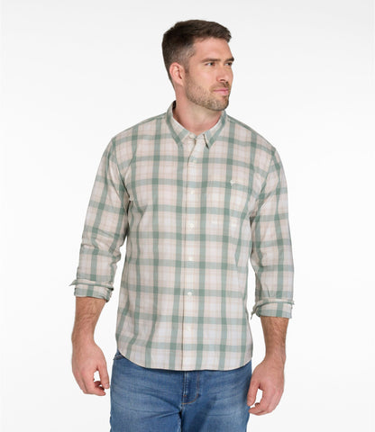 Men's Comfort Stretch Performance® Chambray Shirt, Long-Sleeve, Slightly Fitted Untucked Fit, Plaid