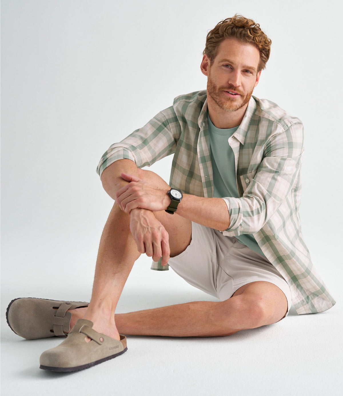 Men's Comfort Stretch Performance® Chambray Shirt, Long-Sleeve, Slightly Fitted Untucked Fit, Plaid