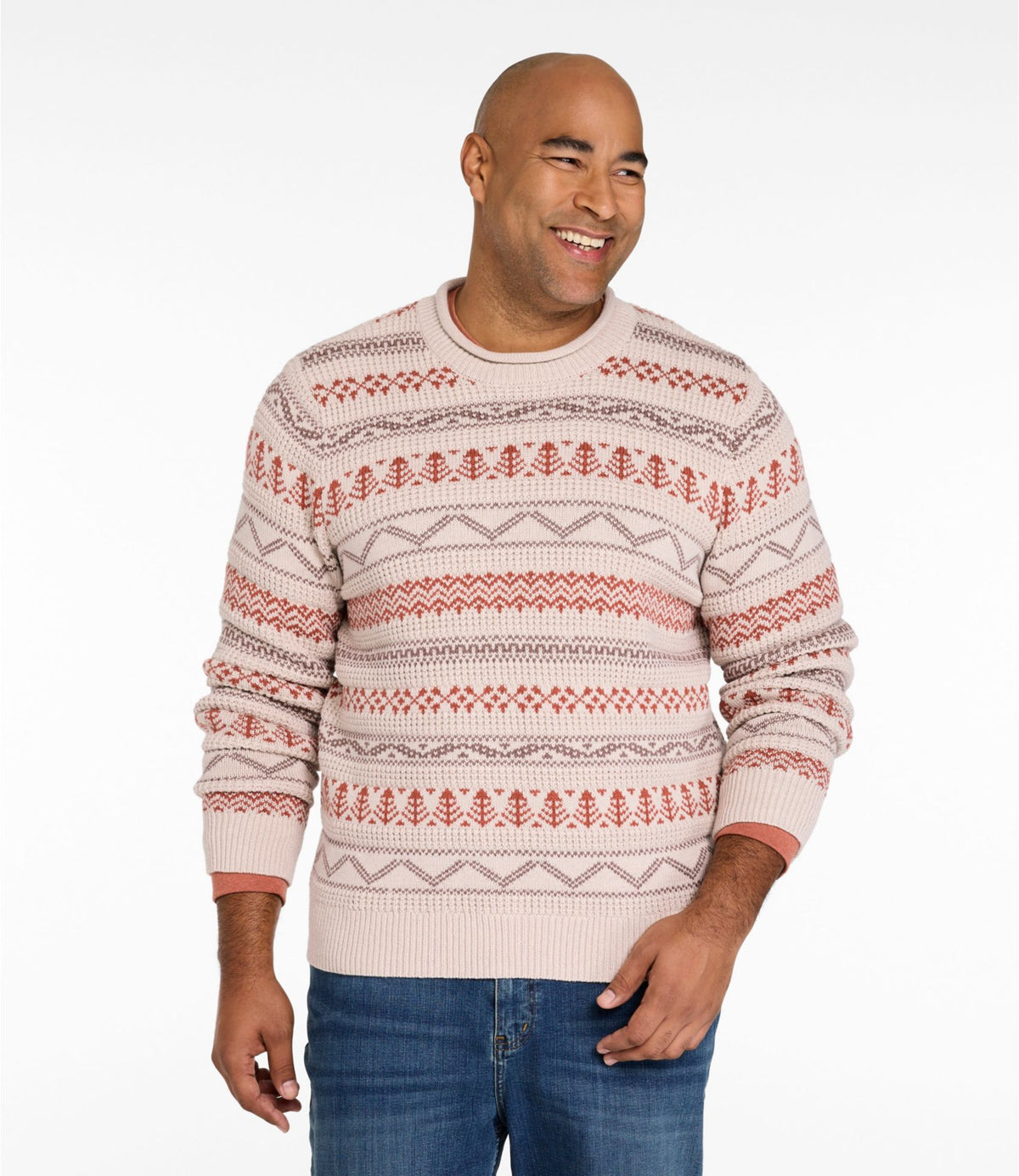 Men's L.L.Bean Organic Cotton Waffle Sweater, Crewneck, Fair Isle