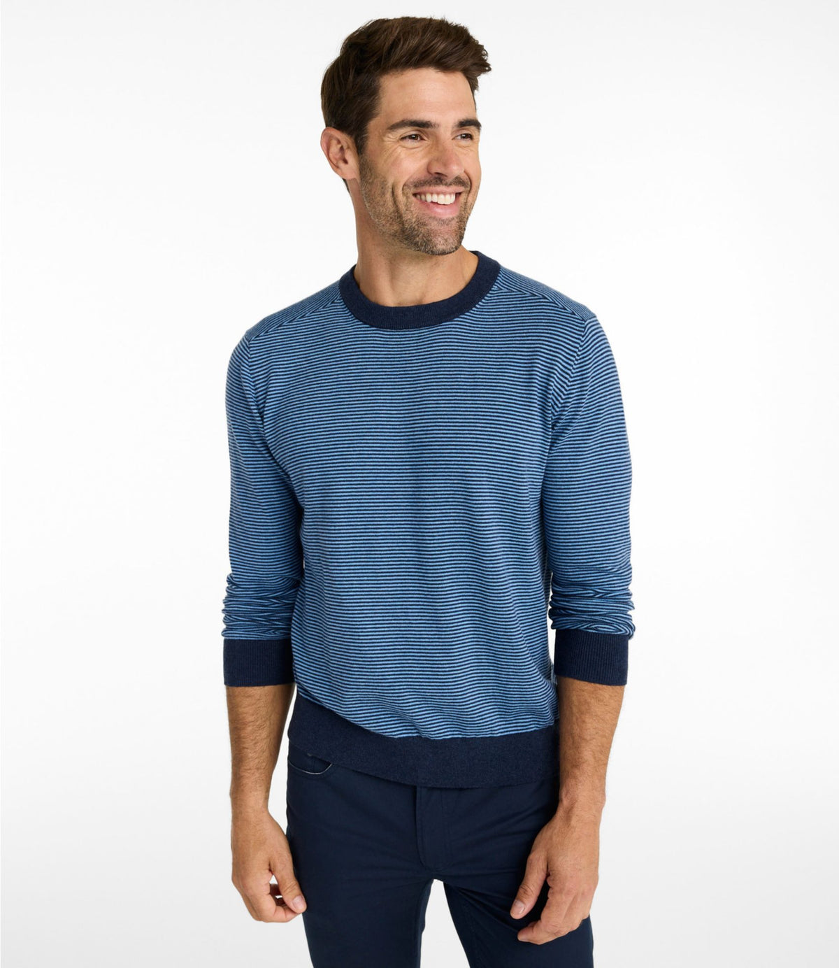 Men's All Seasons Cotton Blend Sweater, Crewneck, Stripe
