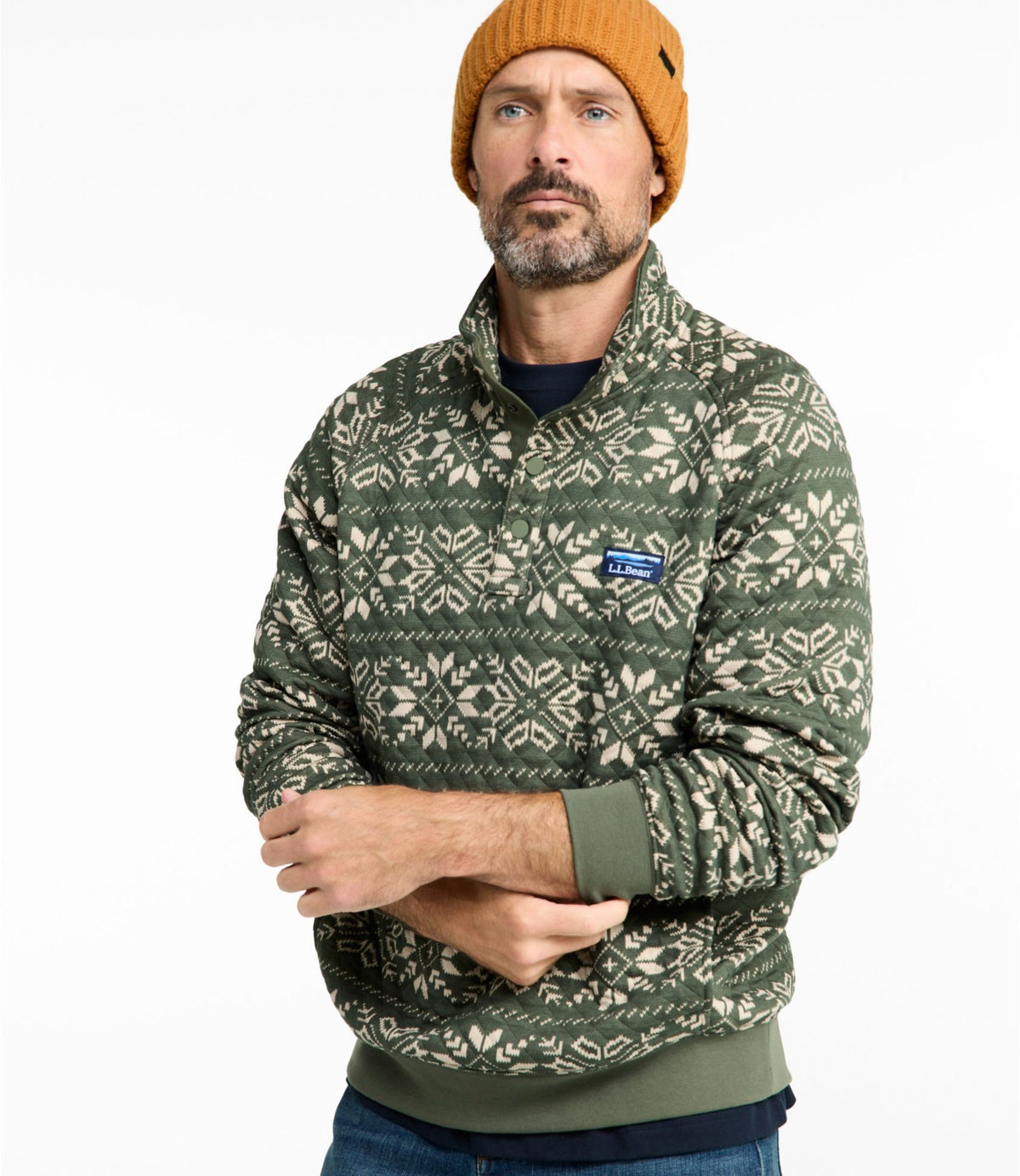 Men's Bean's Quilted Sweatshirt, Mockneck, Print