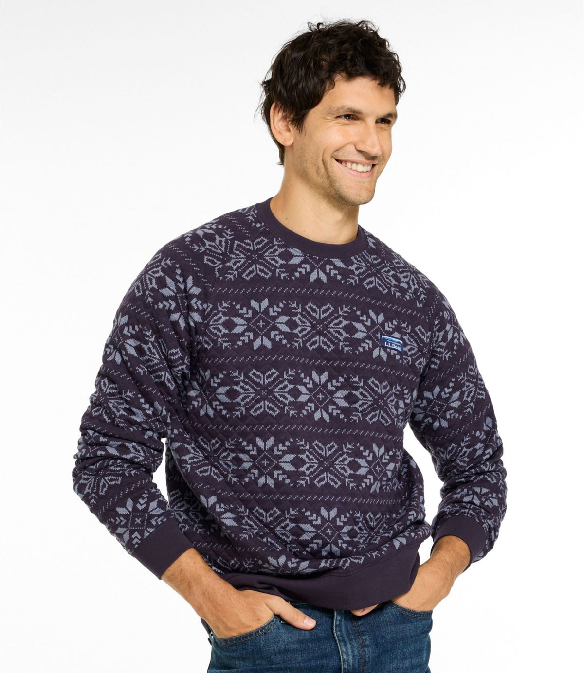 Men's Bean's Quilted Sweatshirt, Crewneck, Print
