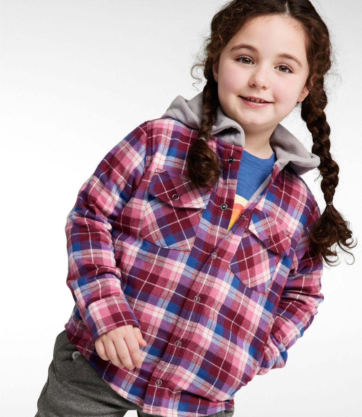 Kids' Fleece-Lined Flannel Shirt, Hooded Plaid