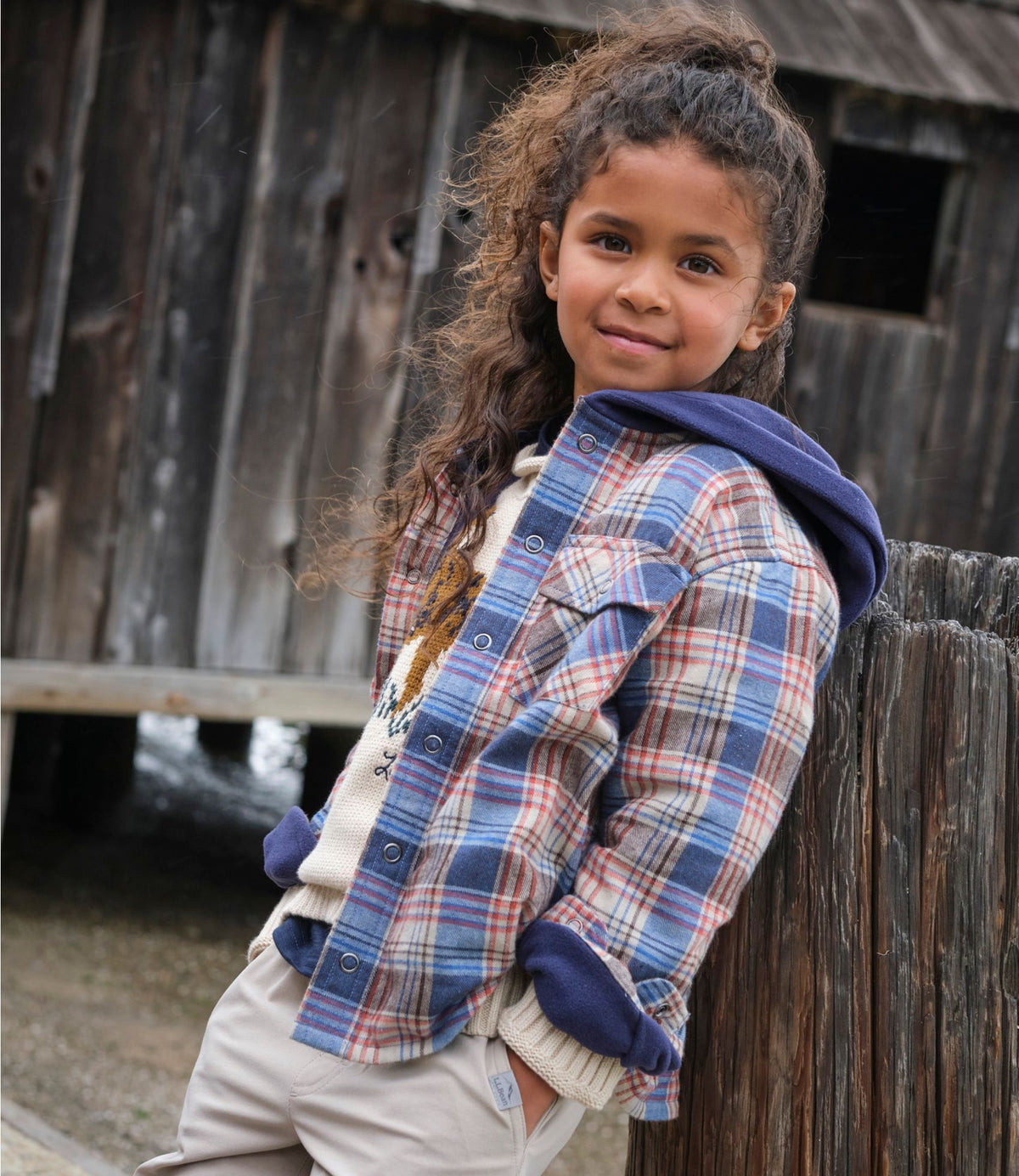 Kids' Fleece-Lined Flannel Shirt, Hooded Plaid