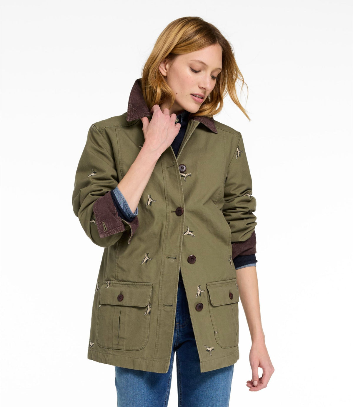 Women's Adirondack Barn Coat, Flannel-Lined Embroidery