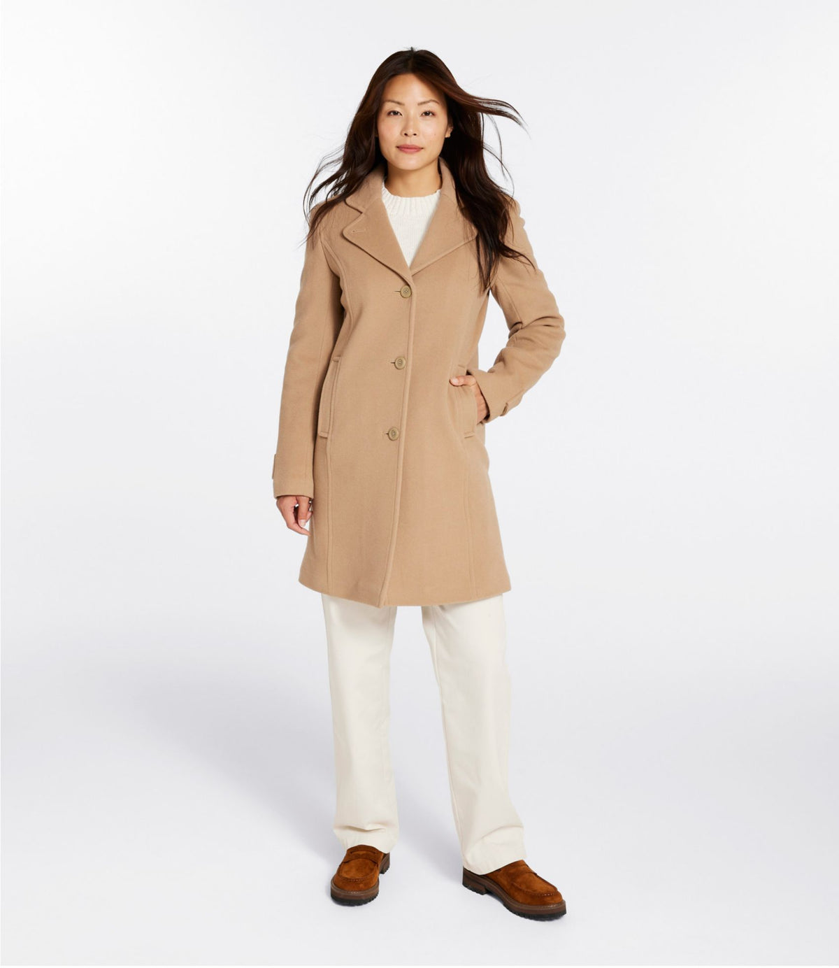Women's Classic Lambswool Polo Coat, Three-Quarter Length