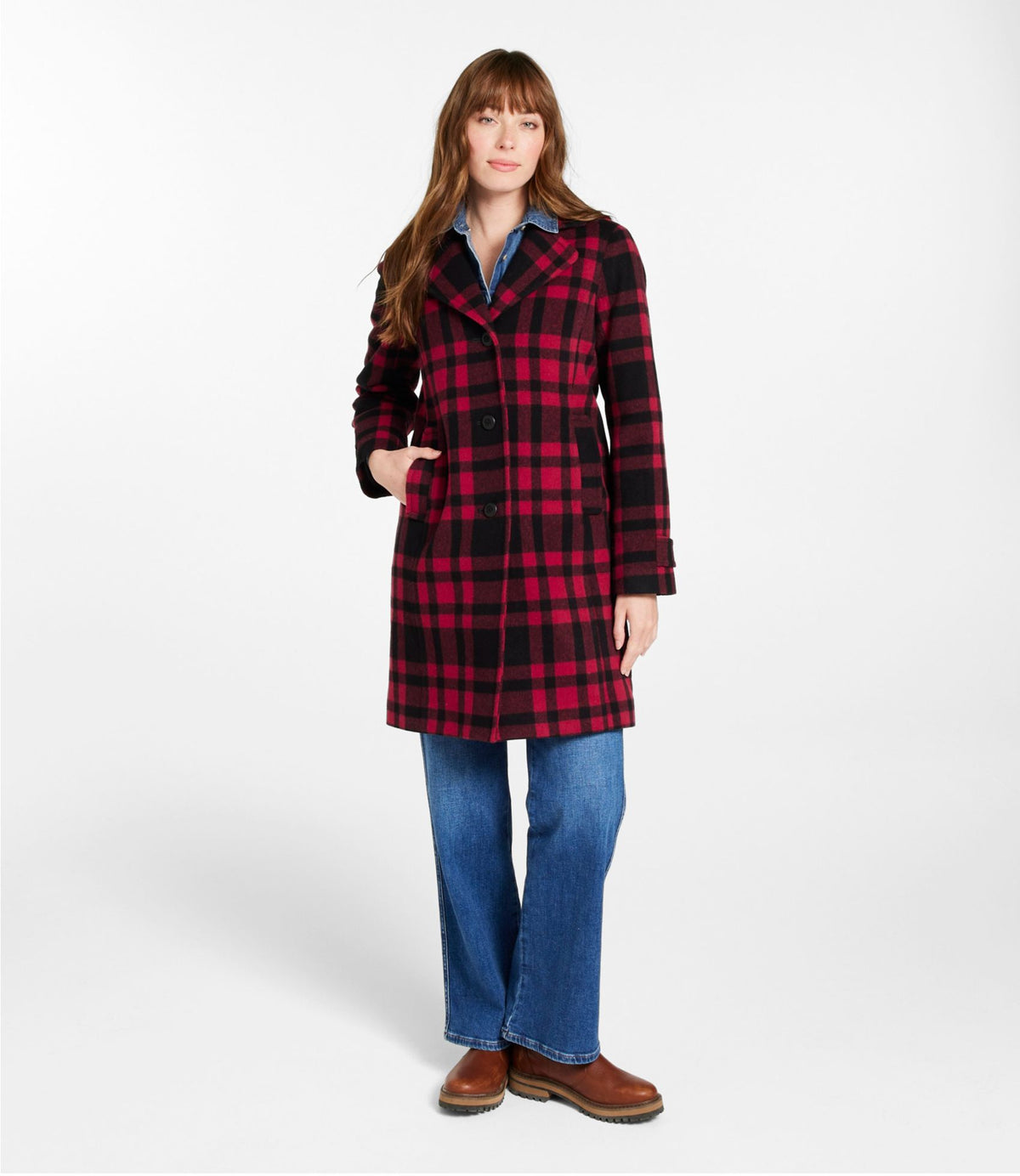 Women's Classic Lambswool Polo Coat, Three-Quarter, Pattern