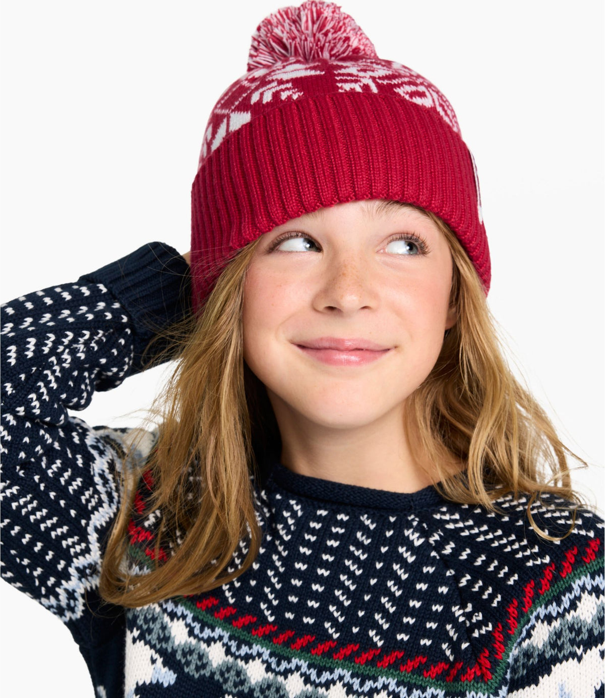 Kids' Snowflake Chunky Yarn Pom Hat