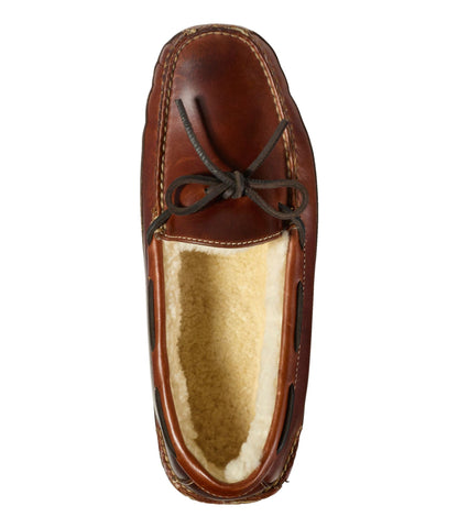 Men's Leather Double-Sole Slippers, Shearling-Lined