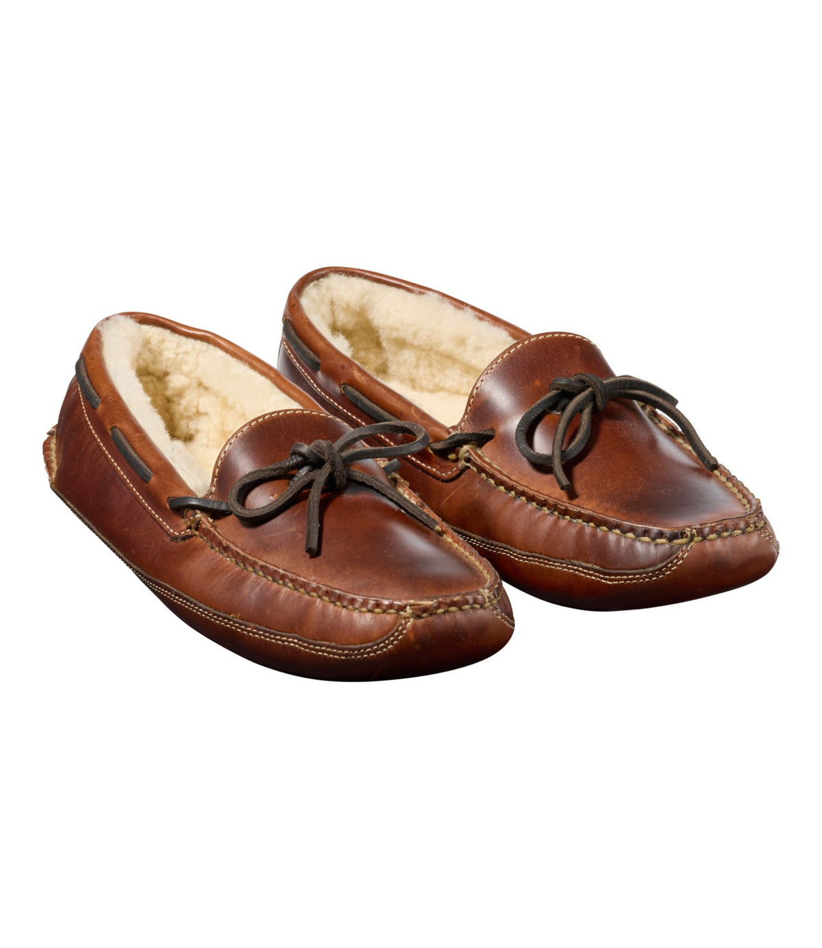 Men's Leather Double-Sole Slippers, Shearling-Lined