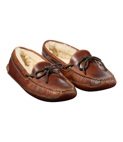 Men's Leather Double-Sole Slippers, Shearling-Lined