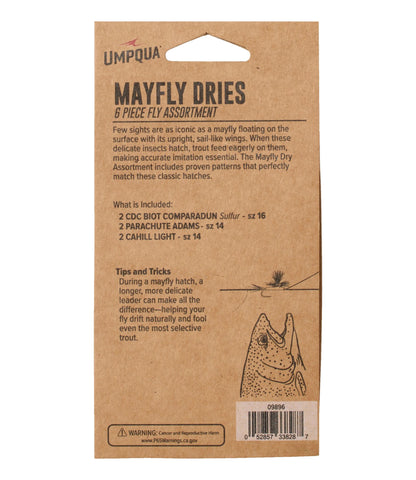 Umpqua Mayfly Dry Fly Assortment, 6 flies