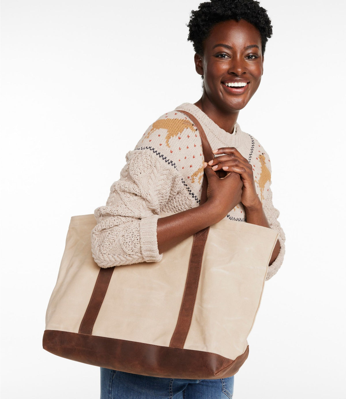 Leather-Trim Waxed Canvas Tote