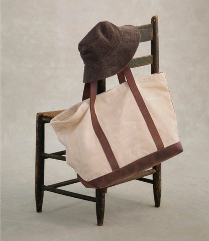 Leather-Trim Waxed Canvas Tote