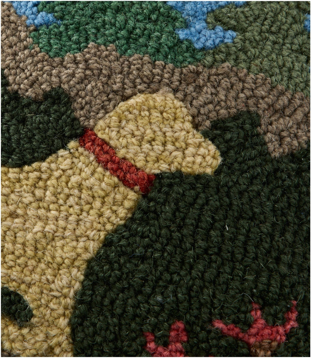 Wool Hooked Throw Pillow, Trail & Tail Yellow Dog, 14" x 14"
