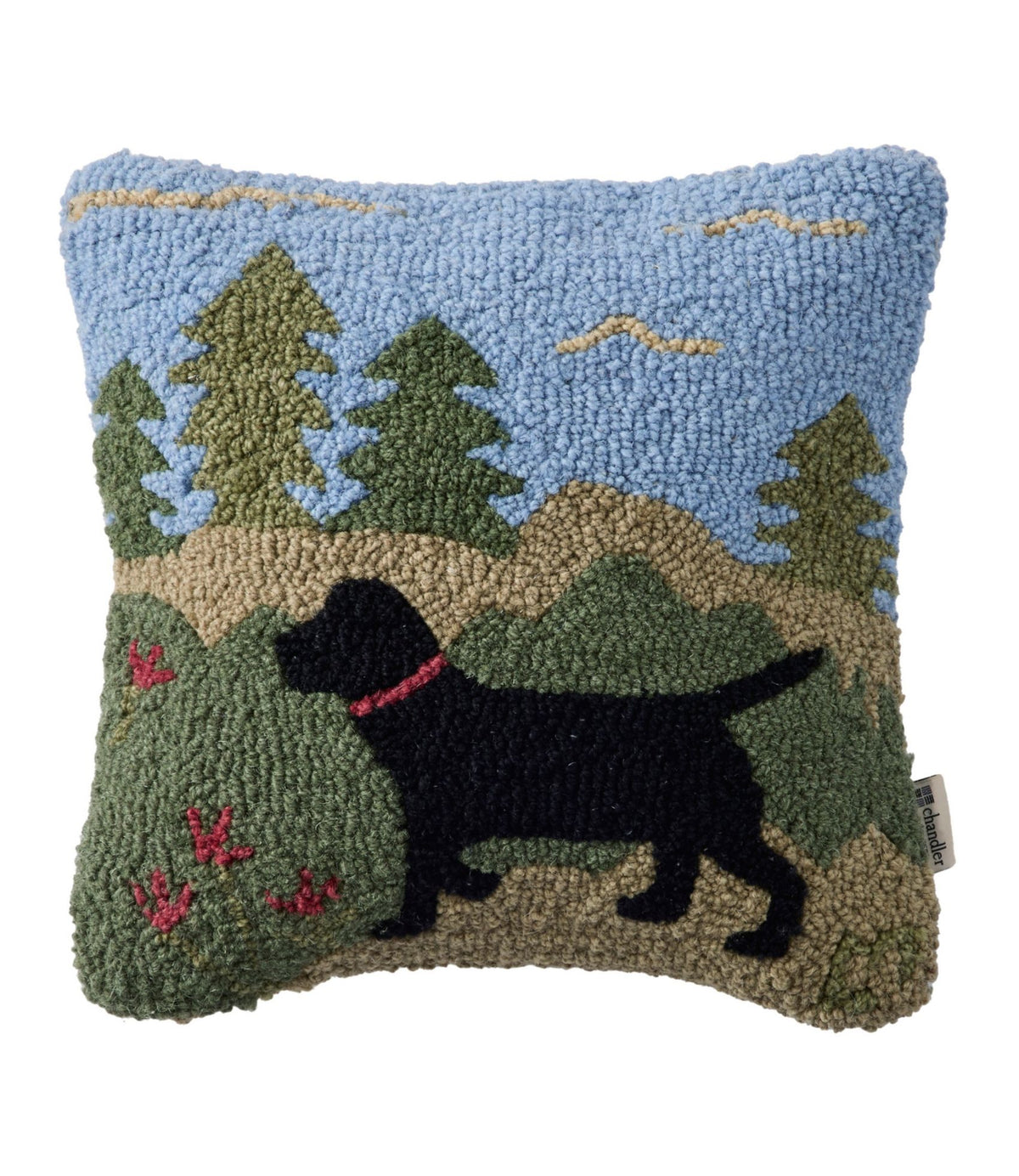 Wool Hooked Throw Pillow, Trail & Tail Black Dog, 14" x 14"