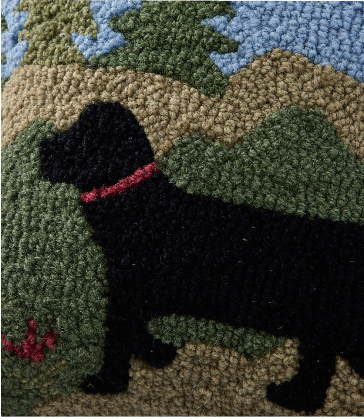 Wool Hooked Throw Pillow, Trail & Tail Black Dog, 14" x 14"