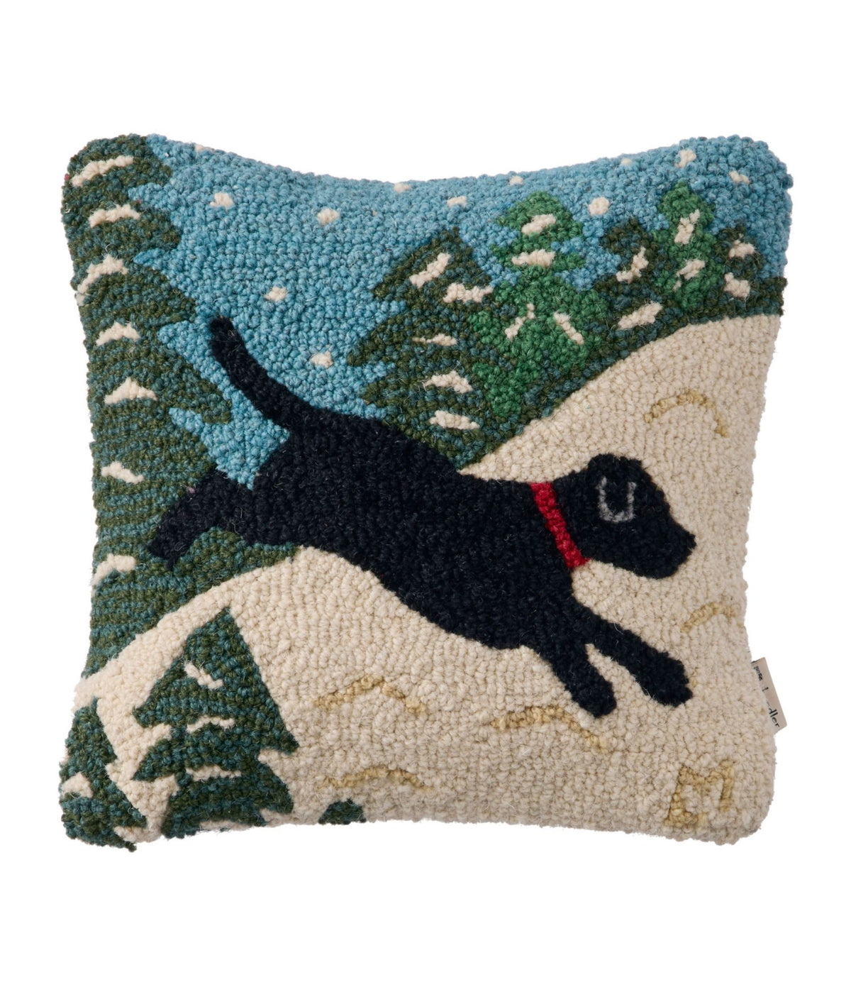 Wool Hooked Throw Pillow, Snow Day Black Dog, 14" x 14"