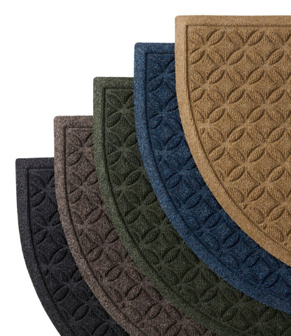Heavyweight Recycled Waterhog Doormat, Half Round, Geometric Rings