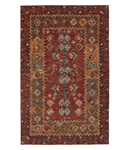 Double Border Wool Hooked Rug, Sienna Multi