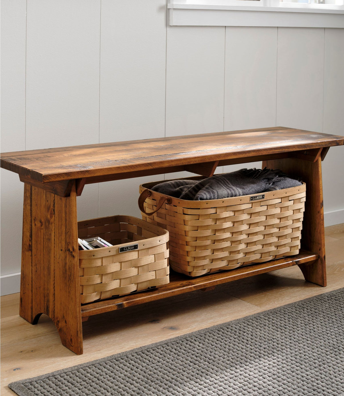 Rustic Wooden Mudroom Bench, Large
