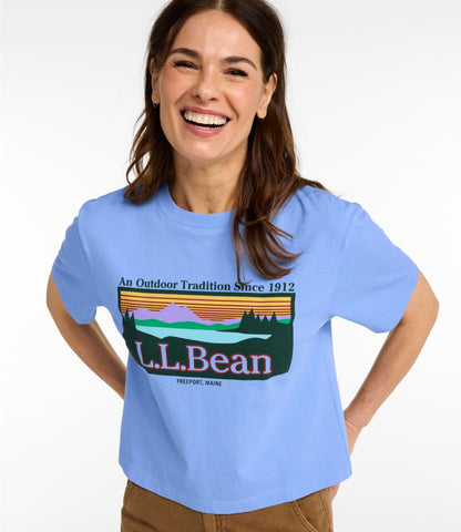 Women's Sunwashed Tee, Short-Sleeve Cropped Boxy Crewneck Logo