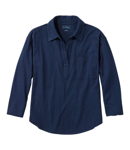 Women's Lakeside Linen/Cotton Tee, Three-Quarter-Sleeve Splitneck Polo