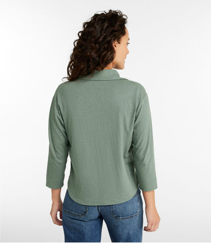 Women's Lakeside Linen/Cotton Tee, Three-Quarter-Sleeve Splitneck Polo