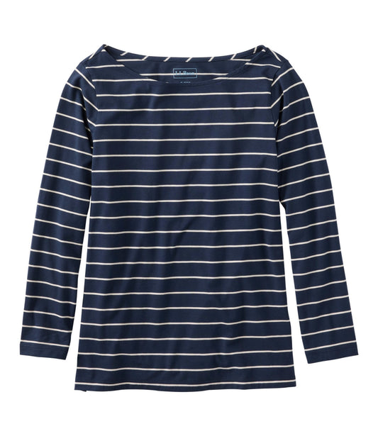 Women's Soft Stretch Supima-Blend Tee, Boatneck Bracelet-Sleeve Stripe
