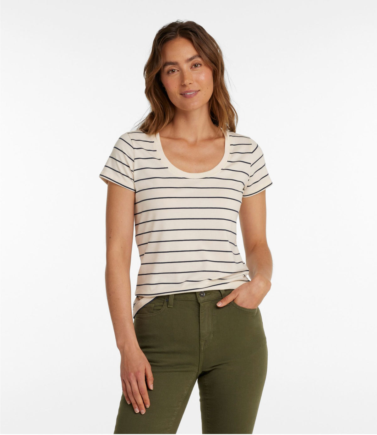 Women's Soft Stretch Supima-Blend Tee, Scoopneck Short-Sleeve Stripe