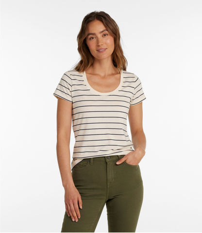 Women's Soft Stretch Supima-Blend Tee, Scoopneck Short-Sleeve Stripe