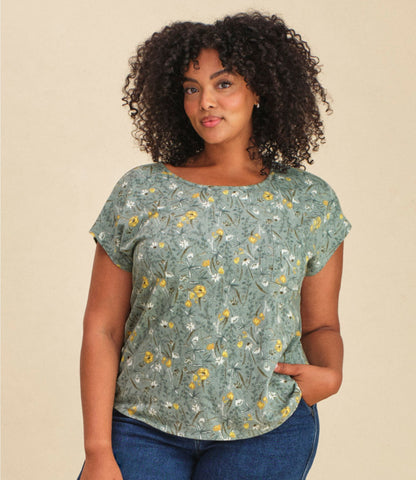 Women's Lakeside Linen/Cotton Tee, Short-Sleeve Scoopneck Print