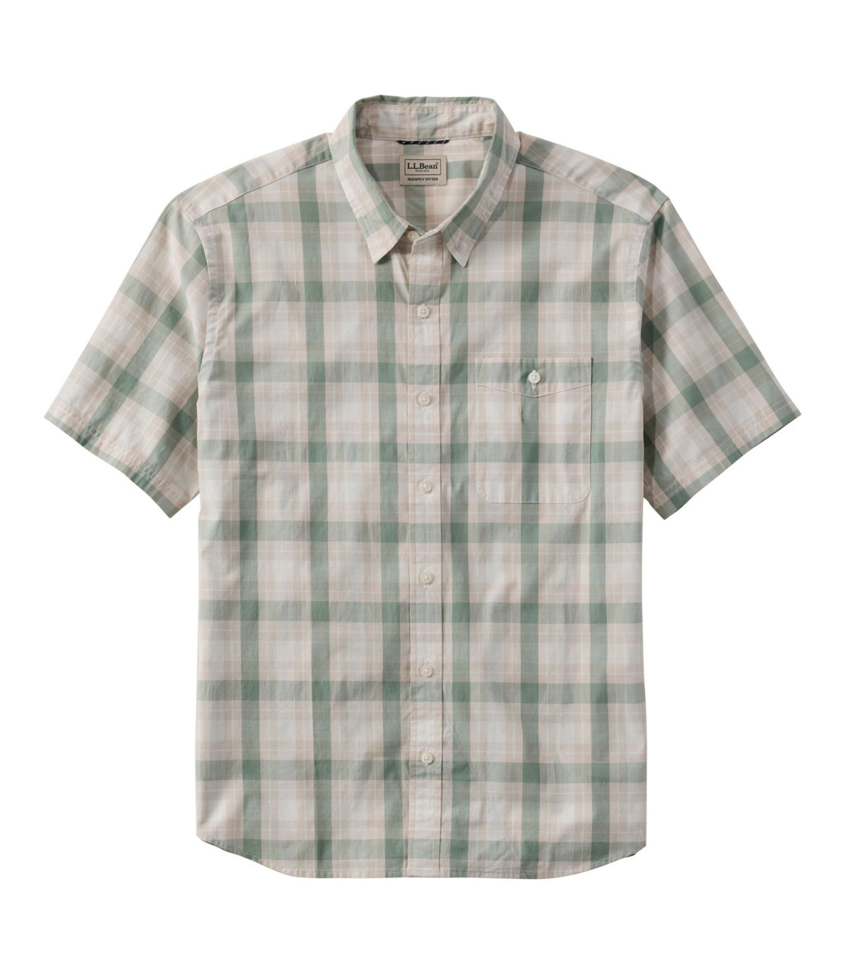 Men's Comfort Stretch Performance® Chambray Shirt, Short-Sleeve, Slightly Fitted Untucked Fit, Plaid