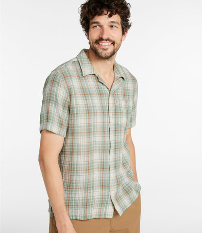 Men's Cloud Gauze Shirt, Short-Sleeve, Slightly Fitted Untucked Fit, Plaid
