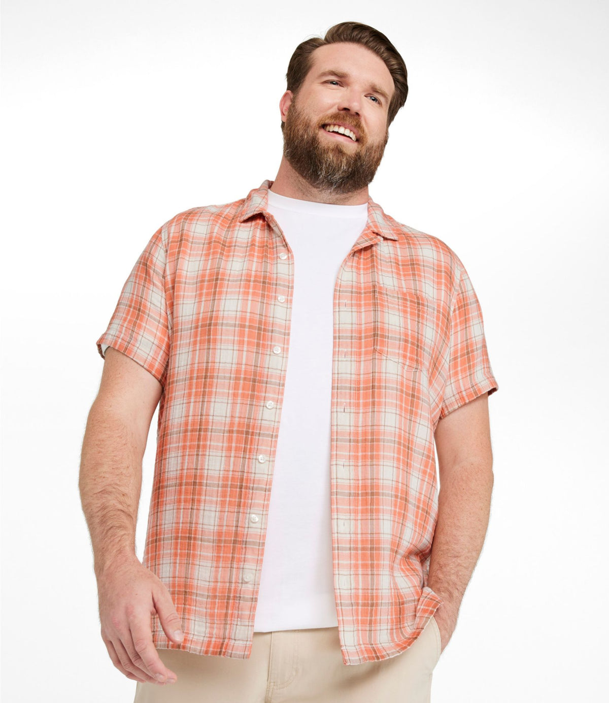 Men's Cloud Gauze Shirt, Short-Sleeve, Slightly Fitted Untucked Fit, Plaid