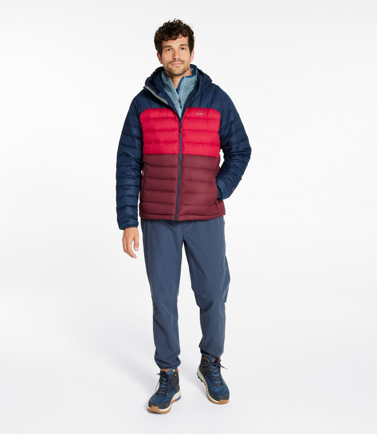 Men's Bean's Down Hooded Jacket, Colorblock