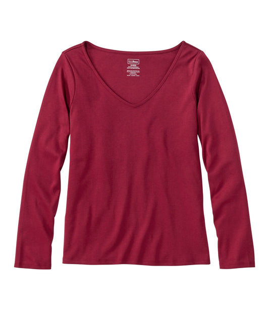 Women's Pima Cotton Tee, Long-Sleeve Open V-Neck