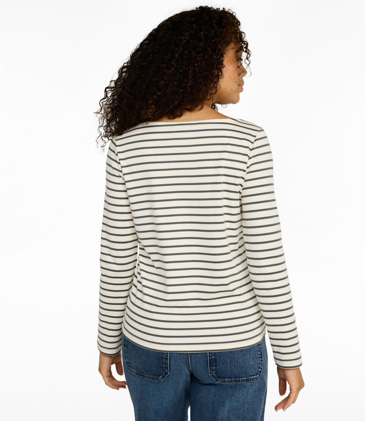 Women's Pima Cotton Tee, Long-Sleeve Open V-Neck Stripe