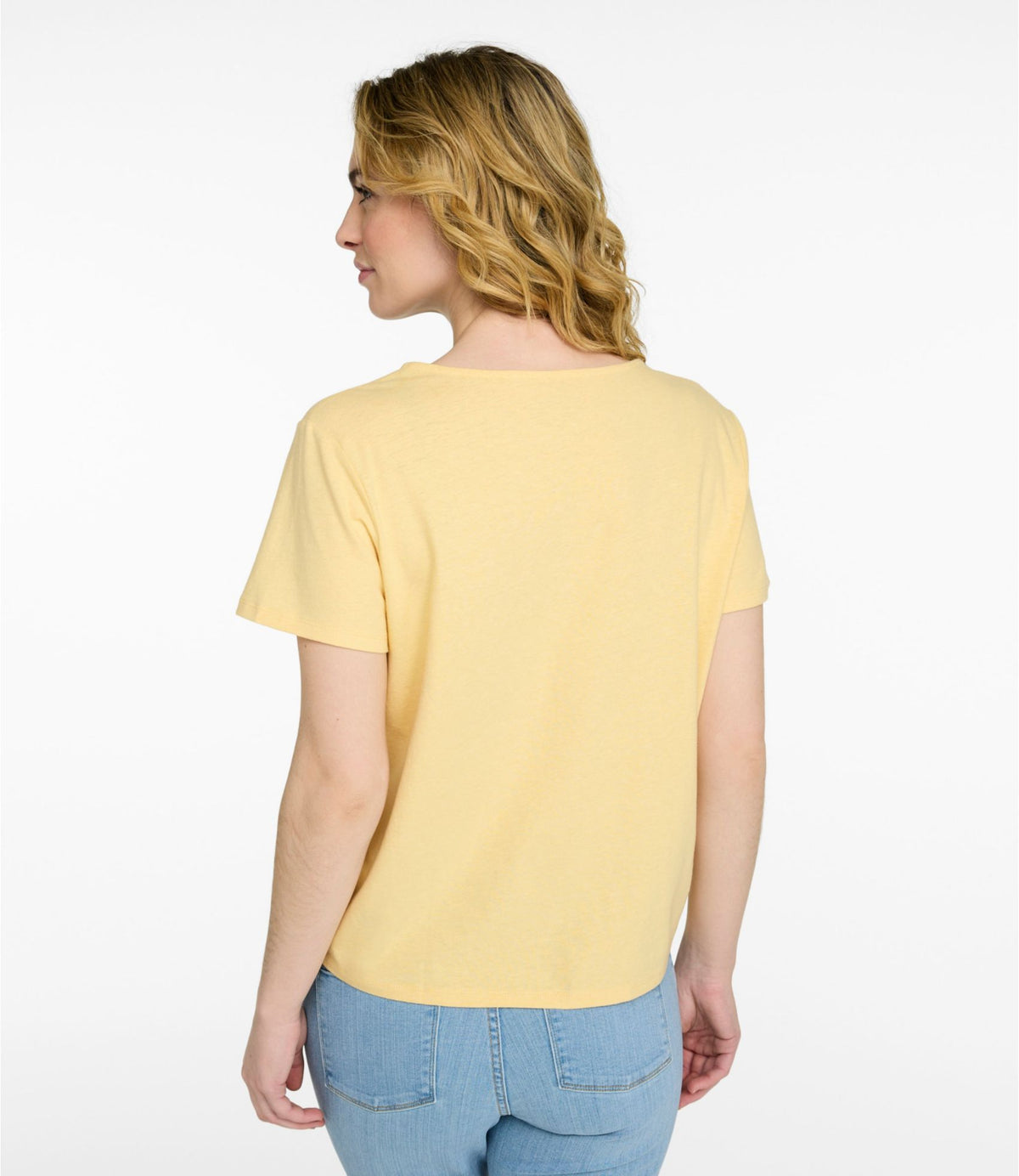 Women's Lakeside Linen/Cotton Tee, Short-Sleeve Embroidered Splitneck