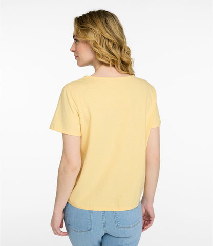 Women's Lakeside Linen/Cotton Tee, Short-Sleeve Embroidered Splitneck