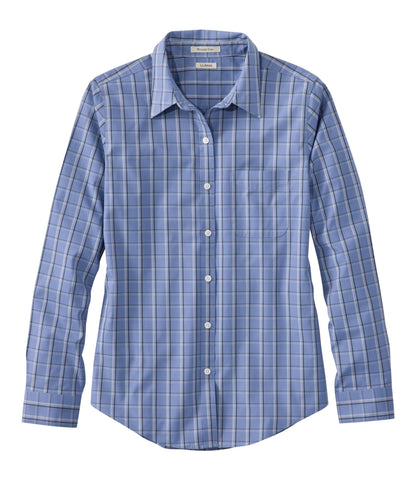 Women's Wrinkle-Free Pinpoint Oxford Shirt, Long-Sleeve Relaxed Fit Plaid