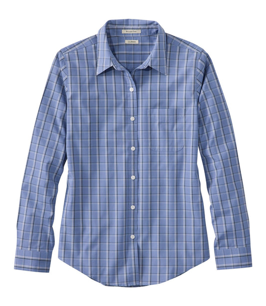 Women's Wrinkle-Free Pinpoint Oxford Shirt, Long-Sleeve Relaxed Fit Plaid